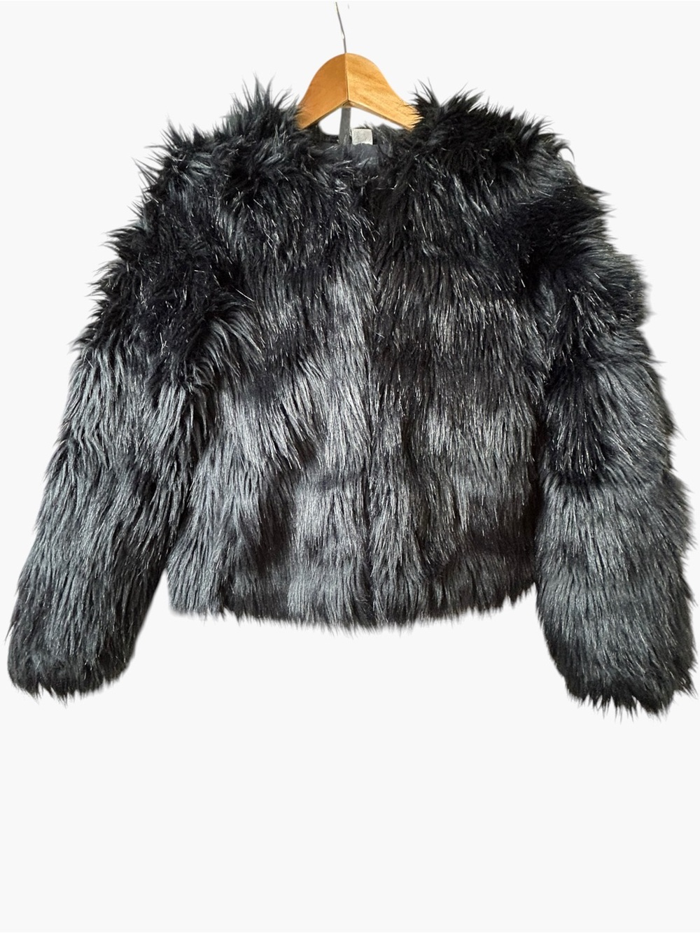 H&M Black Shimmery Faux Fur Crop Jacket Coat, XS Glam Night Out Event